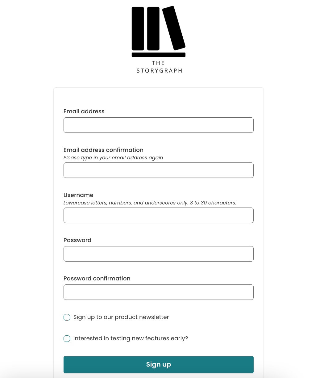 sign up StoryGraph for authors